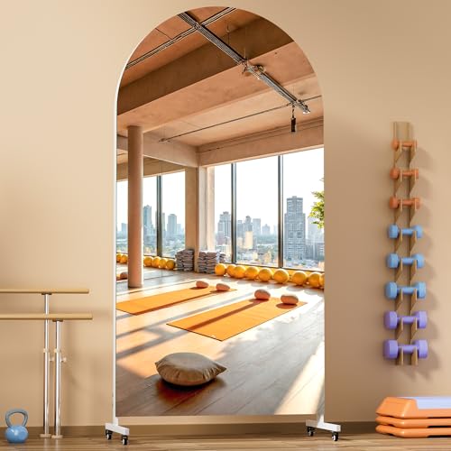 Hasipu 75" x 36" Arched Full Length Mirror on Wheels | HD tempered glass, sturdy aluminum frame, 4 smooth casters with locks, ideal for yoga, dance studio, bedroom & home gym. - size: 75"L x 36"W