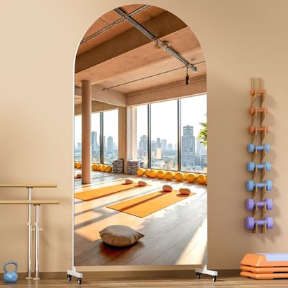 Hasipu 75" x 36" Arched Full Length Mirror on Wheels | HD tempered glass, sturdy aluminum frame, 4 smooth casters with locks, ideal for yoga, dance studio, bedroom & home gym. - size: 75"L x 36"W