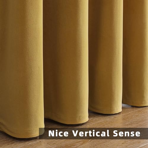Joydeco Brown Velvet Curtains 63 inch Length 2 Panels, Luxury Blackout Rod Pocket Thermal Insulated Window Curtains, Super Soft Room Darkening Drapes for Living Dining Room Bedroom,W52 x L63 inches - color: Rod Pocket | Golden Brown, size: 52"W x 63"L (Pa