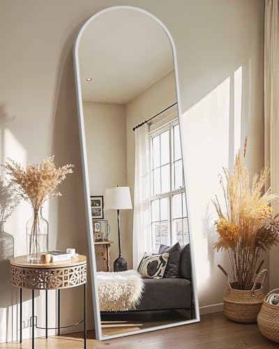 Arched Full Length Mirror with Stand, 56x15 Silver Floor Mirror | Aluminium alloy frame with HD float glass for distortion-free reflection. Free standing or wall mounted. - color: Silver Frame, size: 56"L x 15"W