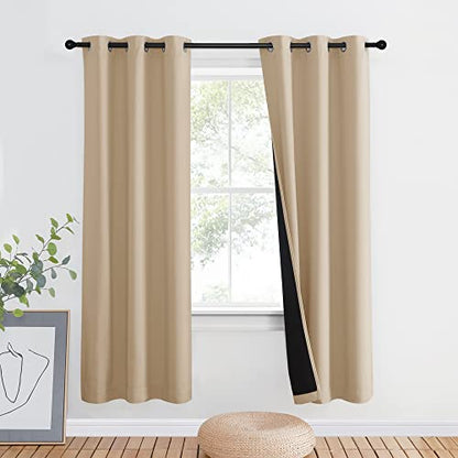 NICETOWN Living Room Completely Shaded Drapery, Privacy Protection & Noise Reducing Ring Top Drape, Black Lined Insulated Window Treatment Curtain Panel (Biscotti Beige, 1 Piece, W42 x L72) - color: Biscotti Beige, size: 42"W x 72"L (Pack of 1)