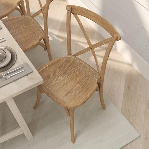 Merrick Lane Bardstown X-Back Bistro Style Wooden Dining Chair for Kitchens and Dining Rooms, High-Back Wood Stackable Kitchen Chair, Natural with White Grain - color: Natural White Grain