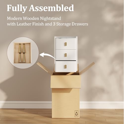 AQIMUELE Narrow Nightstand with Drawers, Narrow Side Table Leather, Small Bedside Tables for Bedroom. (White) - color: White, size: 11.8''W x 15"D x 22.8"H