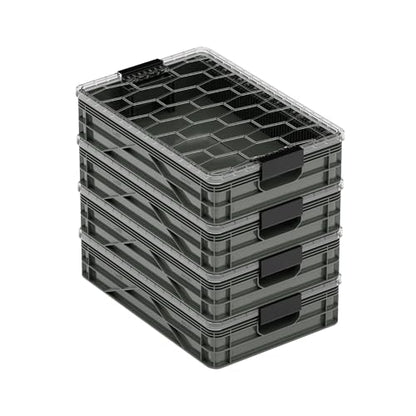 Quarter Crate 4-Pack Stackable Storage Bins, Stealth | Polypropylene, 14 dividers included, 19.16x12.75x4.57 in, over 1000 lb stack, lids sold separately - color: Stealth
