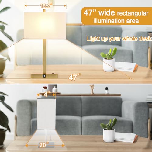 21" Touch Bedside lamps with 2 USB & AC Outlets, 3-Way Dimmable Bedside Table Lamps Set of 2 for Bedroom Living Room Office Reading, White Shade Lamps for Night Stands, 2700K LED Bulbs Included - color: (2 Pack)White Cream Linen & Brushed Gold (Base)-2700