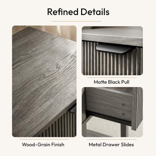FuniXpress Small Nightstand, 15" Wide, Drawer Shelf, Weathered Gray Fluted | Weathered gray tone, clean fluted front, 11.8-inch slim depth, smart storage, fits guest rooms or small spaces - color: Weathered Gray