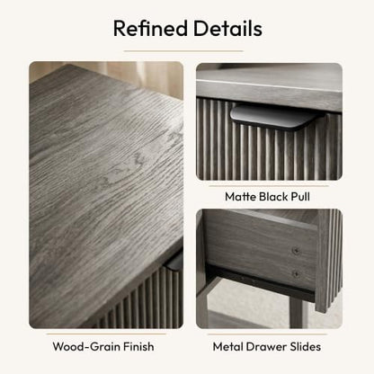 FuniXpress Small Nightstand, 15" Wide, Drawer Shelf, Weathered Gray Fluted | Weathered gray tone, clean fluted front, 11.8-inch slim depth, smart storage, fits guest rooms or small spaces - color: Weathered Gray