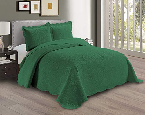 Linen Plus Embossed Coverlet Bedspread Set Oversized Solid Hunter Green Full/Queen Bed Cover Bedding New # - color: Hunter Green, size: Full/Queen