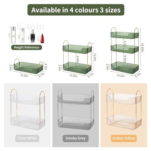 YCIA&DONE Bathroom Organizer Countertop, Makeup Storage, Skincare Cosmetic Tray Shelf, Perfume Holder Rack for Vanity Counter, Large Capacity, Easy to Install, Clean, 2 Tiers, Vintage Green - color: Vintage Green, size: 2-Tier