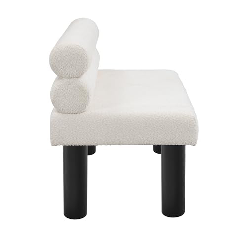 Christopher Knight Home Wally Boucle Upholstered Dining Bench, Modern Large Dining Room Chair, Entryway Ottoman Bench, Bedroom End of Bed Seating, Armless Desing and Wooden Frame, Milky White+Black - color: Milky White+black