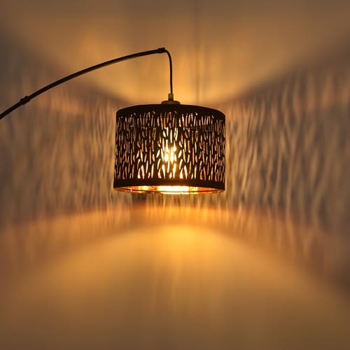 Dimmable Floor Lamp-3 Lights Arc Floor Lamps for Living Room,Modern Tall Standing Lamp With Black Drum Hollow-carved Design Shades,Gothic Mid Century Tree Floor Lamp for Bedroom Corner,Bulbs Included - size: C