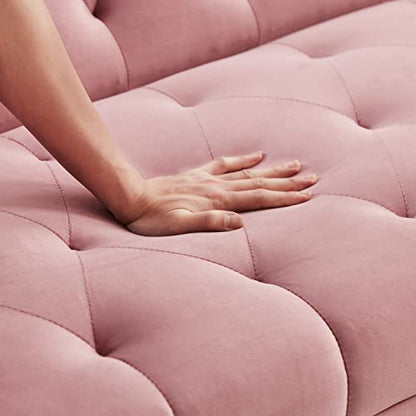 Anwick 72''Modern Velvet Sofa Bed Futon,Convertible Folding Sleeper Couches with 3 Adjustable Backrests,Tufted Recliner Loveseat with Golden Chrome Legs for Living Room Apartment Office (Pink) - color: Pink+pillows