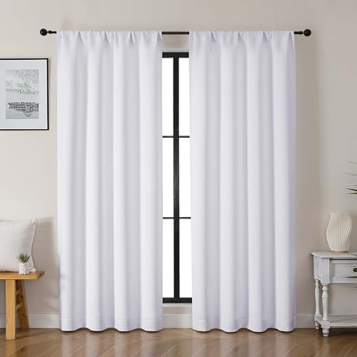 Gwine Pura White Curtains 72 inches Long, Light Filtering Thermal Insulated Noise Reducing Window Curtain Panels for Bedroom, Elegant Solid Soft Drapes for Living Room, Each 40Wx72L, 2 Panels - color: Pure White, size: 40"W x 72"L (Pack of 2)