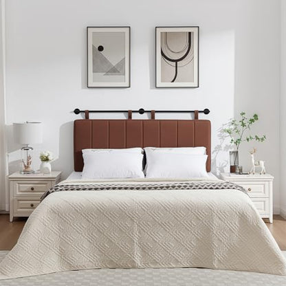 Queen Headboard Only, Wall Mounted Hanging Upholstered Bed Head Board | Modern Vertical Channel Design of Fine Linen, Elegant Brown Fluted Headboard for Bedroom (Brown, Queen Size) - color: Linen/Brown, size: Queen