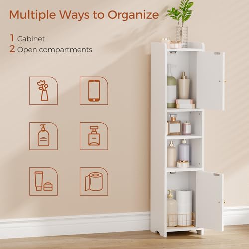 ANWBROAD Slim Bathroom Storage Cabinet with 2 Doors and Adjustable Shelf | Corner Narrow Cabinet Freestanding Small Bathroom Organizers and Storage for Small Spaces,Kitchen,Living Room White USBC011W