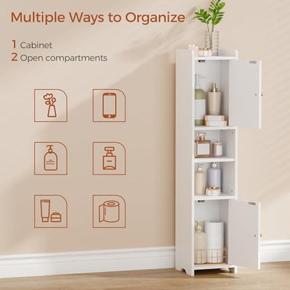 ANWBROAD Slim Bathroom Storage Cabinet with 2 Doors and Adjustable Shelf | Corner Narrow Cabinet Freestanding Small Bathroom Organizers and Storage for Small Spaces,Kitchen,Living Room White USBC011W