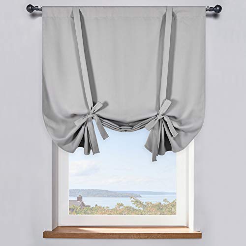 45 Inch Length Balloon Shades Room Darkening Curtain - Adjustable Thermal Insulated Tie Up Curtain Panel for Kitchen (Light Grey,34 W by 45 L,1 Panel) - color: Light Grey, size: 34"W x 45"H