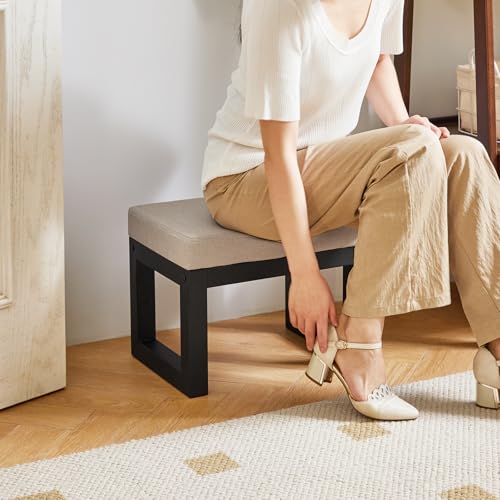 IBUYKE 16 Inch Small Foot Stool Ottoman, Rectangle Linen Foot Rest with Padded Seat and Metal Legs, Modern Ottoman Foot Rest for Living Room Bedroom Entryway Couch, Grey WBD001G - color: Grey