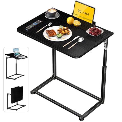 Tv Tray Table,Extra Large Dinner Food Tray Table,Couch & Bed Eating Desk,Heavy Duty Folding Laptop Side Table with 8Height & 90° Tilt Adjustable,C-Shaped End Table with Phone/Tablet Slot Black - color: Black Color, size: 1 Pack