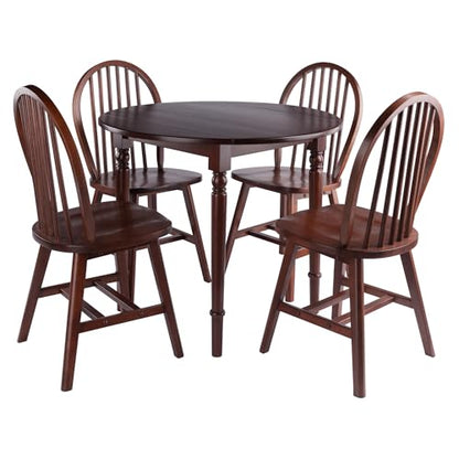 Winsome Sorella 5-pc Set Round Drop Leaf Table, Walnut - color: Walnut, size: Table + 4 Chairs