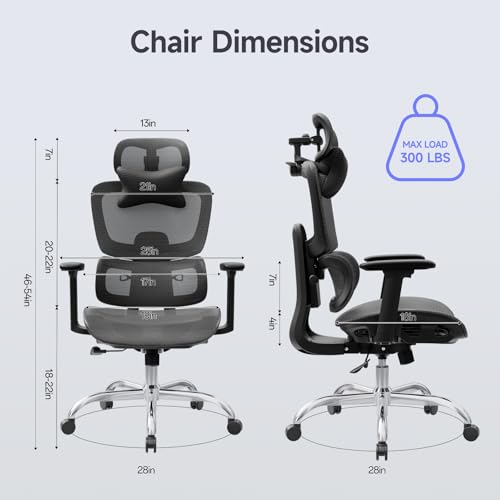 Ergonomic Office Chair with 3D Headrest, Computer Chair with Adjustable Backrest & 3D Armrest, Gaming Chair with Adaptive Lumbar Support, Mesh Backrest & Cushion, Black - color: Black, style: Eco