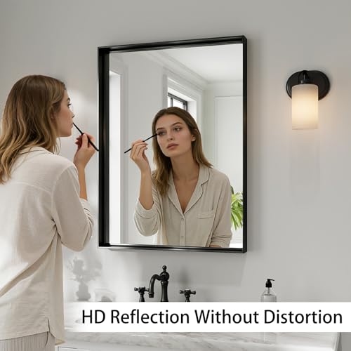 30x20 Black Bathroom Mirrors for Over Sink, Wall Mounted Bathroom Vanity Mirror, HD Distortion-Free Tempered Glass, Anti-Rust Brushed Matte Aluminum Alloy Frame, Horizontal or Vertical Hanging - size: 30"L x 20"W