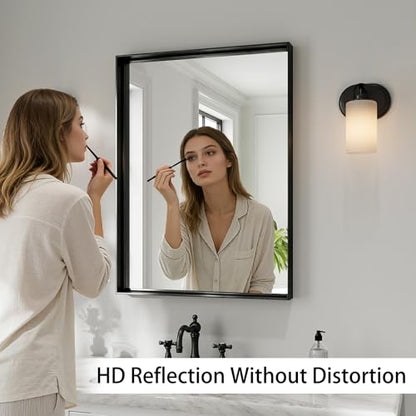 30x20 Black Bathroom Mirrors for Over Sink, Wall Mounted Bathroom Vanity Mirror, HD Distortion-Free Tempered Glass, Anti-Rust Brushed Matte Aluminum Alloy Frame, Horizontal or Vertical Hanging - size: 30"L x 20"W