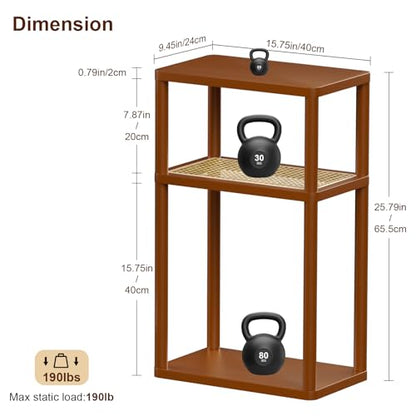 YGYQZ Rattan End Table, 3-Tier Narrow Side Table with Storage, Brown | Space-Saving Design, Slim Storage, Sturdy Construction, Modern Style, Ideal for Living Rooms & Bedrooms - color: Narrow-brown