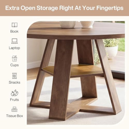 Tribesigns 47.24" Round Dining Table for 4-6, Modern Farmhouse Circle Kitchen Table with X-Cross Base & Storage Shelf, Wooden Pedestal Base for Dining Room Kitchen, Brown