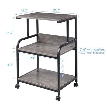 Fannova 3 Tier Gray Printer Stand with Height Adjustable Storage Shelf | 21.7"x15.7"x31.6" Printer Table for Home Office Small Spaces Organization, Rolling Printer Cart with Wheels - color: Grey