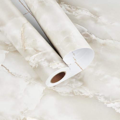 Beige Marble Contact Paper Peel and Stick for Countertops Walls | Cream White Marble Wallpaper Removable Countertop Contact Paper Waterproof for Cabinets Kitchen Bathroom Table 15.7"×78.7" - color: Cream