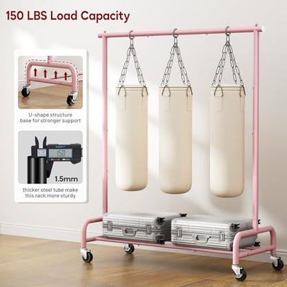 SLEEPING LAMB Heavy Duty Clothing Racks for Hanging Clothes Rack, 43" Wide Rolling Garment Rack Metal Clothing Hanger Rack with Wheels Wardrobe Rack for Coats, Shirts, Dress (Pink) - color: Pink, style: Single Rod