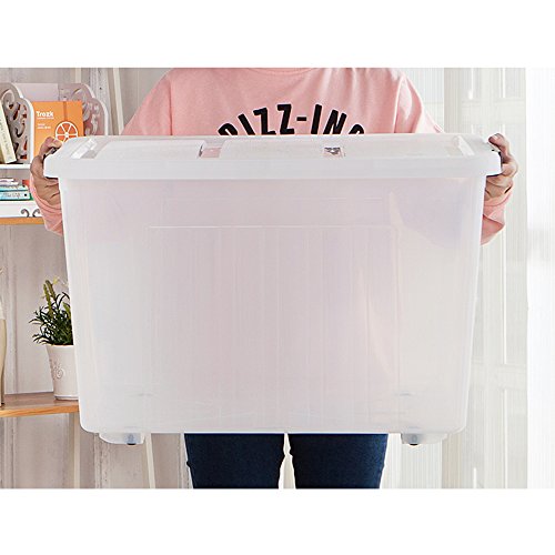 4-Pack 70 L Large Clear Storage Boxes, Plastic Latching Boxes | Extra Large Capacity, Secure Latch Lock Lids, Smooth Rolling Wheels, Multi-Purpose Storage Bin, for Closet Garage Basement - size: 70 L
