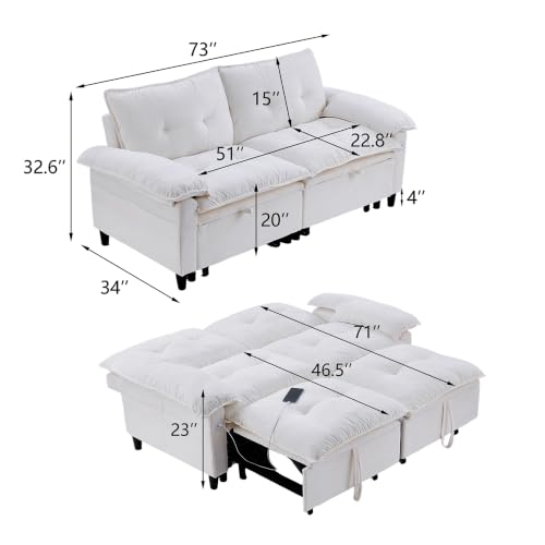 73" Plush Velvet Convertible Loveseat Sleeper Sofa Bed, Loveseat Convertible with Hidden Mattress, Sofa Bed Couch Simple Assembly for Small Apartment and Guest Space, Beige White - color: Beige White