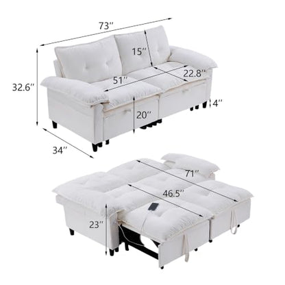 73" Plush Velvet Convertible Loveseat Sleeper Sofa Bed, Loveseat Convertible with Hidden Mattress, Sofa Bed Couch Simple Assembly for Small Apartment and Guest Space, Beige White - color: Beige White