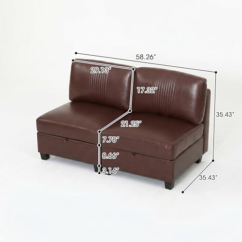 Modern 2 Seaters Modular Sofa with Storage & Sleeper Function, Comfy PU Loveseat Couches for Small Spaces - color: Dark Brown