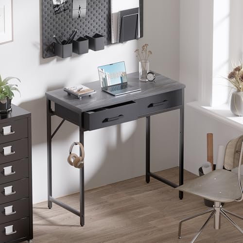 Pamray 32 Inch Small Computer Desk with 2 Drawers for Bedroom Study Writing Home Office Table for Small Spaces Grey - color: Grey, size: 32 Inch