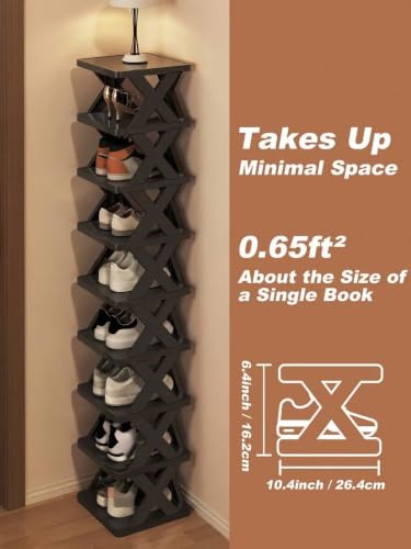 9 Tier Narrow Vertical Shoe Rack Black Space-Saving DIY Stand | Free Standing, Entryway & Closet Use, Quick Assembly, Sturdy Structure, Easy to Clean