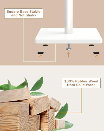 Yawinhe Coat Rack, Sturdy Woode Stand Tree with 8 Hooks,White | 3 Adjustable Heights Coat Tree Freestanding; Sturdy Clothes Stand with Square Base; Coat Standing Tree for Entryway, Hallway - color: White