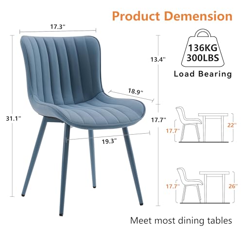 YOUNUOKE Mid-Century Modern Dining Chairs Set of 2, Blue PU Leather | Faux leather upholstery with blue metal legs. Fits dining room, kitchen, and guest reception. Easy to clean. Armless design. - color: All Blue