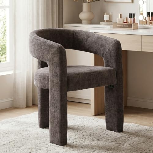 HNY Modern Chenille Barrel Single Dining Chair, Charcoal Grey | Upholstered Accent Armchair With 18.19" Wide Seat No Assembly Required For Living Room Bedroom Vanity Small Spaces - color: Charcoal Grey Chenille