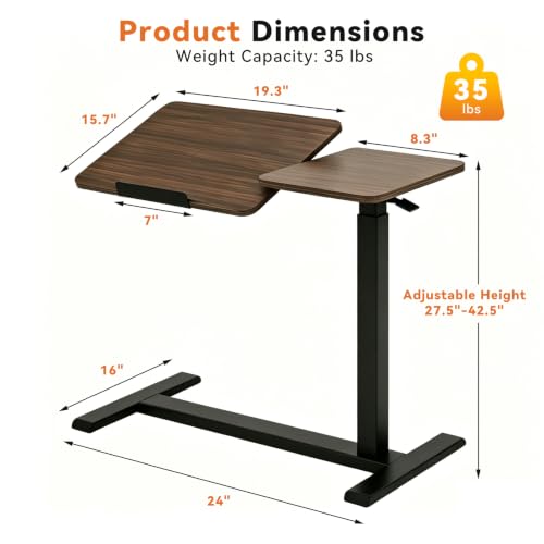 KEIKI Height Adjustable Rolling Laptop Desk, Portable Mobile Standing Workstation with Tiltable Top for Home Office Classroom, Walnut - color: Walnut