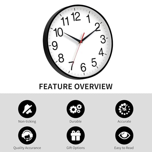 Wall Clock Analog 18 Inch Black Battery Operated Silent Clock | Large, Easy To Read, Non Ticking, Round, Accurate, Kitchen, Living Room, Classroom, Office, School - color: A_black, size: 18 Inch