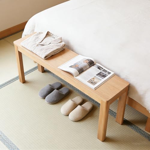 Solid Oak Skinny Bed Bench, Natural Finish – Space-Saving 39.4" Narrow Bench for Bedroom, Entryway, Living Room, Hallway, Kitchen - size: 39 Inch（Square corners)