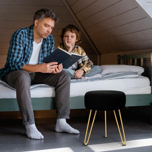GERANT Multifunctional Vanity Stools - Velvet Round Ottoman Modern Dressing Stool -Upholstered Footrest Stool - Side Table Footstool with Golden Metal Leg for Living Room, Bedroom (Black) - color: Black