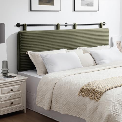 Queen Headboard Only, Wall Mounted Hanging Upholstered Bed Head Board | Modern Vertical Channel Design of Fine Flannel, Elegant Green Fluted Headboard for Bedroom (Green, Queen Size ) - color: Flannel/Green, size: Queen