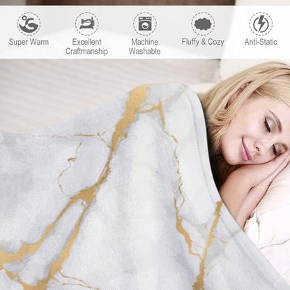 White Marble Throw Blanket Gold Textures Pattern Soft Lightweight Warm Plush Blankets for Sofa Bedroom 30"x40" - color: Marble-8, size: 30"x40"
