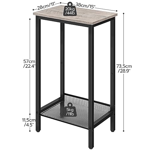 HOOBRO Tall Side Table, Industrial End Telephone Table with Adjustable Mesh Shelves, Small Tall Nightstand for Living Room, Bedroom, Entryway, Office, Greige BG03DH01 - color: Greige + Black