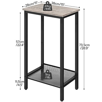 HOOBRO Tall Side Table, Industrial End Telephone Table with Adjustable Mesh Shelves, Small Tall Nightstand for Living Room, Bedroom, Entryway, Office, Greige BG03DH01 - color: Greige + Black