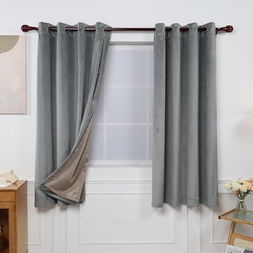 INLINAS Velvet Blackout Curtain - Luxurious Softness with Light Control, Thermal Insulated, Noise Reduction, Energy Saving Set of 2 Panels, Grey, 52W x 63L Inch - color: Grey, size: 52"W x 63"L (Pack of 2)